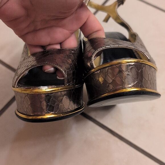 Dries Van Noten Heels Louis IV Modern Snake Print Platform Pewter Silver EU 39 - Picture 8 of 15